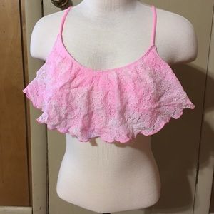 Hollister Pink Lace Ruffled Bikini Top